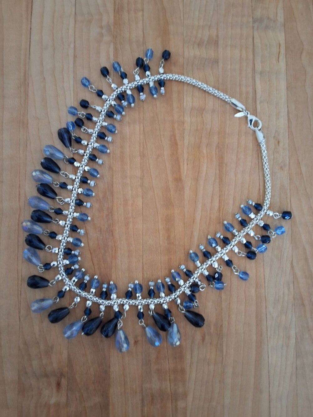Vintage 1991 Avon Blue Beaded Fringe Choker Necklace - Signed SR